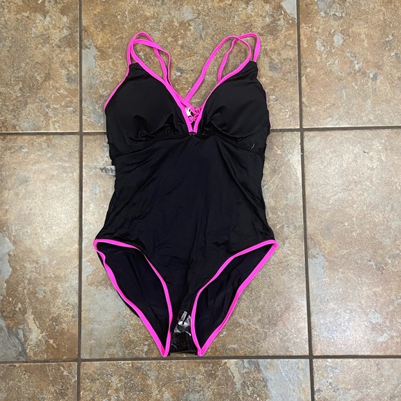 Black and Pink Women's One Piece Swimsuit - Picture 4 of 7